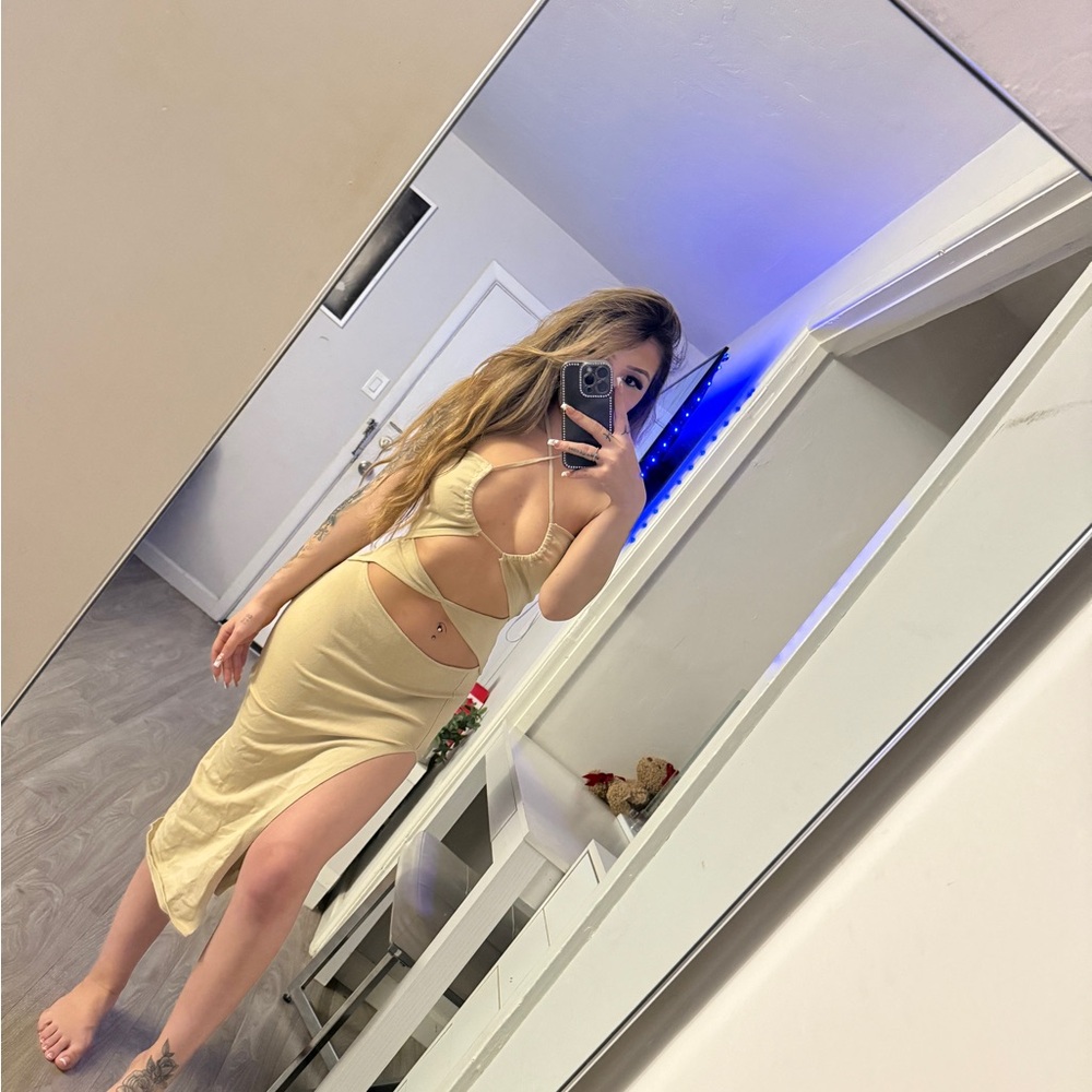 Chic Beige Cut-Out Dress